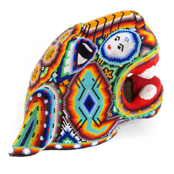 Large Huichol Beaded Jaguar Head Wixarika Folk Art