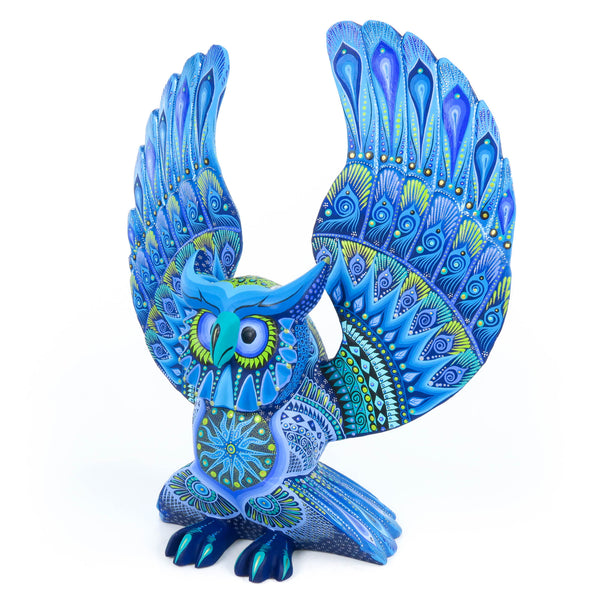 Beautiful Large Owl (Blue) - Oaxacan Alebrije Wood Carving