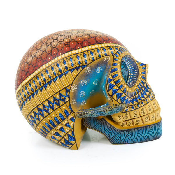 Day of The Dead Skull (Yellow & Blue) - Oaxacan Alebrije Wood Carving