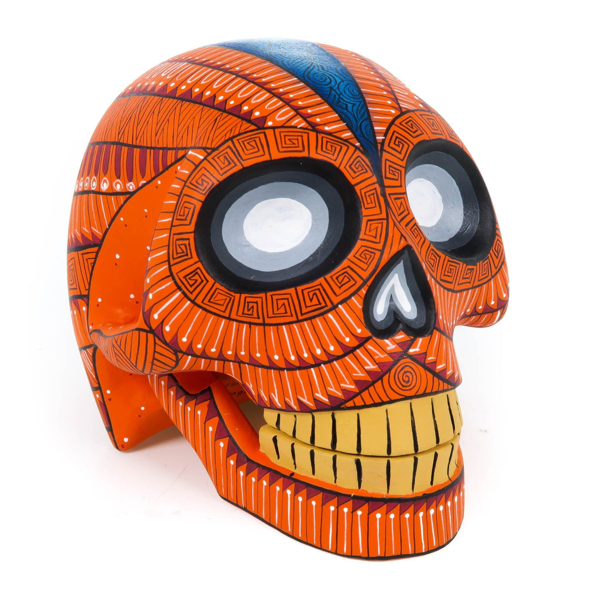 メキシコ　貴重オレンジ スカルデザイン テーブル Day of The Dead Skull (Orange) - Oaxacan Alebrije Wood Carving