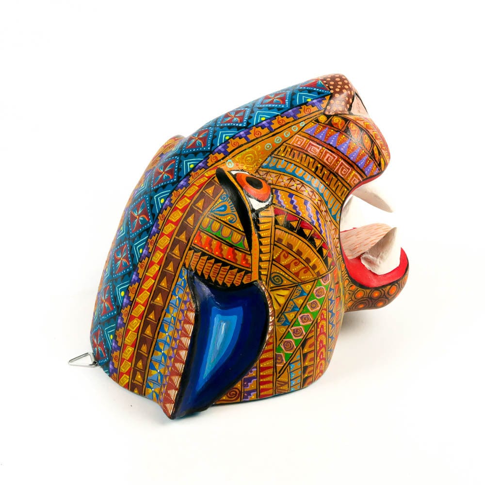 Black & Gold Jaguar Head - Oaxacan Alebrije Wood Carving