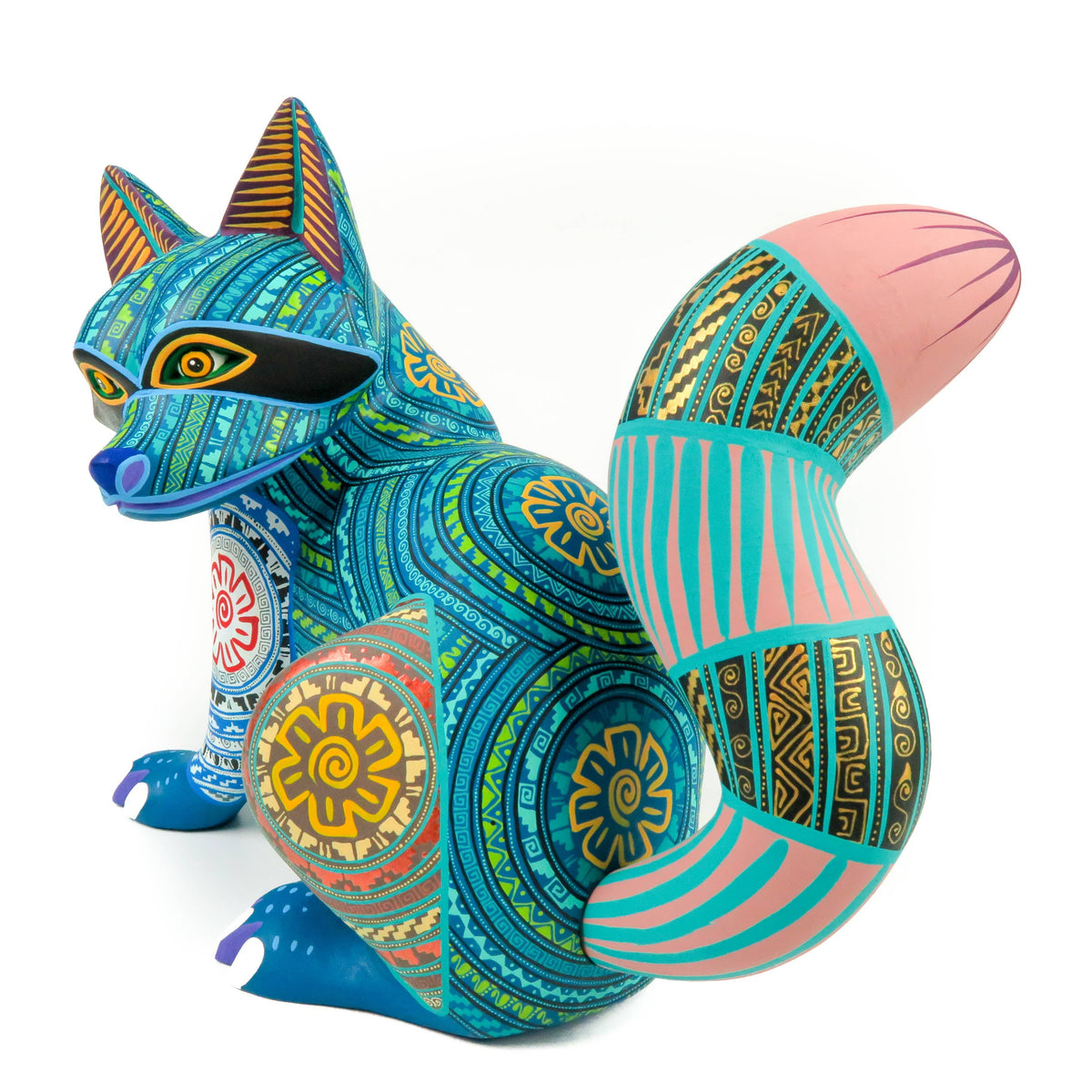 Turquoise Raccoon - Oaxacan Alebrije Wood Carving – VivaMexico.com