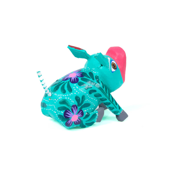 Mini Turquoise Pig - Oaxacan Alebrije Wood Carving