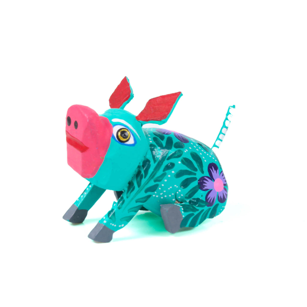 Mini Turquoise Pig - Oaxacan Alebrije Wood Carving