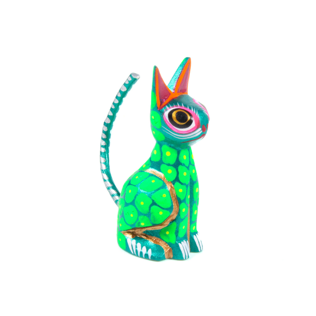 Mini Green Cat - Oaxacan Alebrije Wood Carving