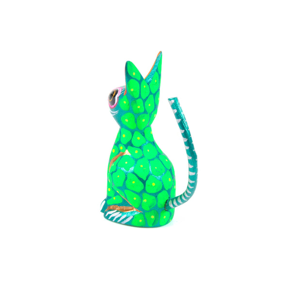 Mini Green Cat - Oaxacan Alebrije Wood Carving