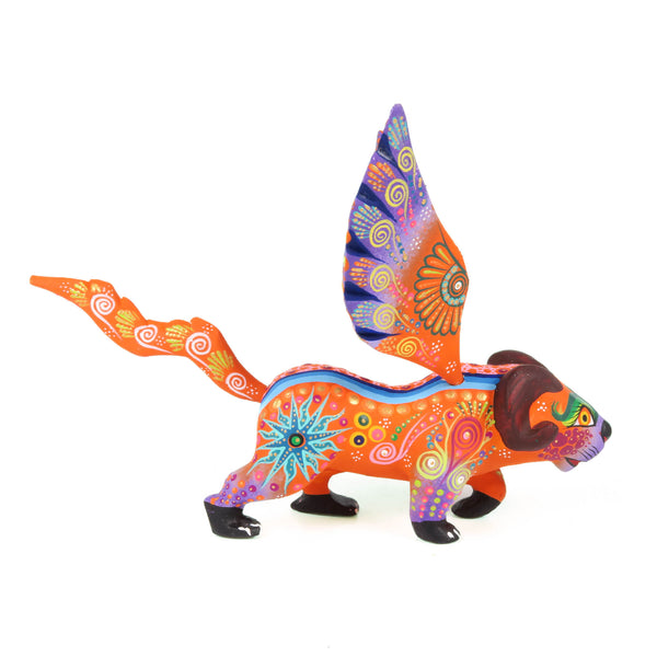 Pepita Winged Jaguar (Orange) - Oaxacan Alebrije Wood Carving