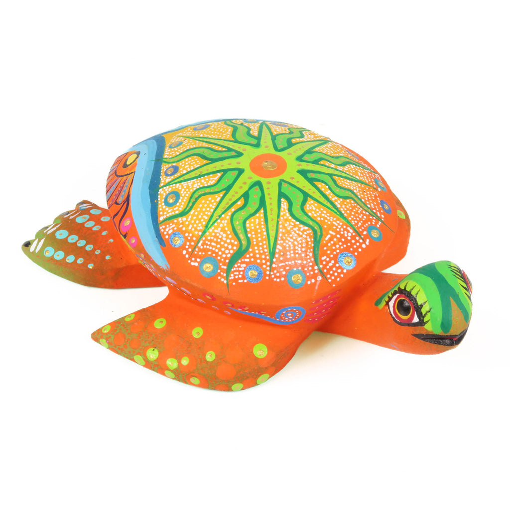 Orange Sea Turtle - Oaxacan Alebrije Wood Carving - VivaMexico.com - Mexican Art
