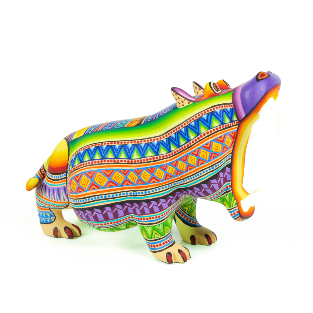 Colorful Hippopotamus - Oaxacan Alebrije Wood Carving - VivaMexico.com - Mexican Art