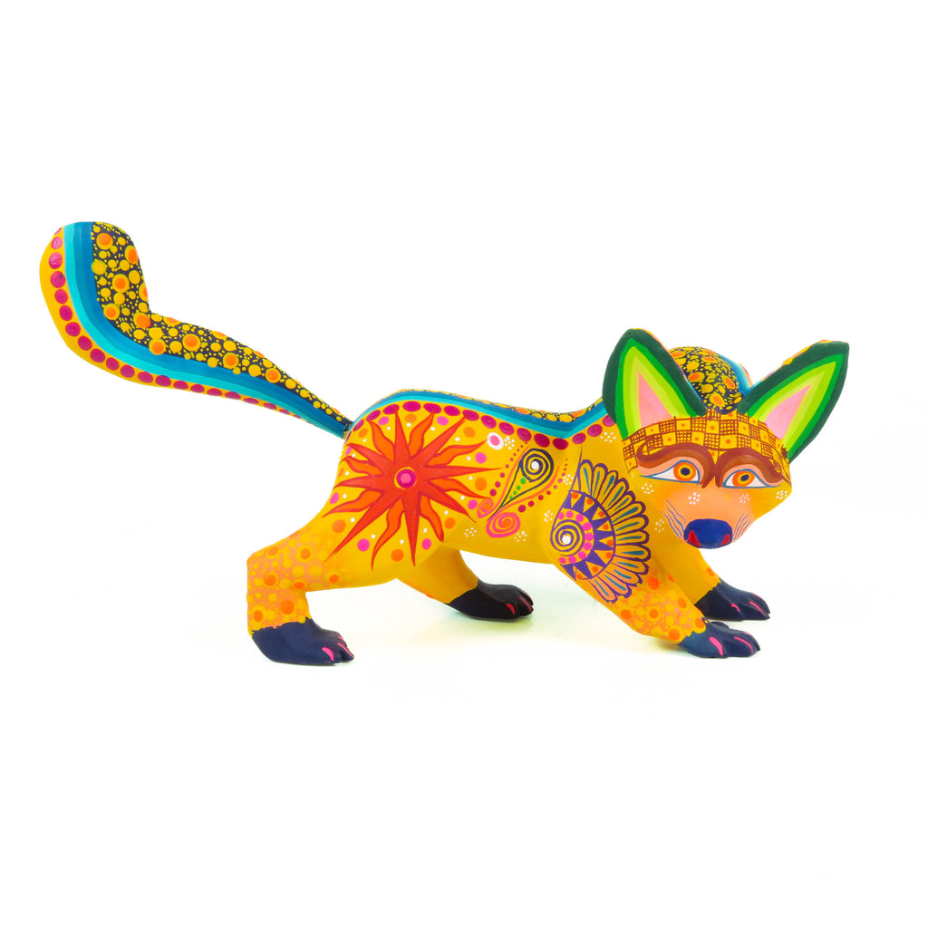 Yellow Fox - Oaxacan Alebrije Wood Carving - VivaMexico.com - Mexican Art