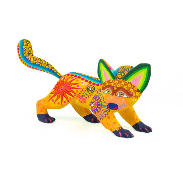 Yellow Fox - Oaxacan Alebrije Wood Carving - VivaMexico.com - Mexican Art