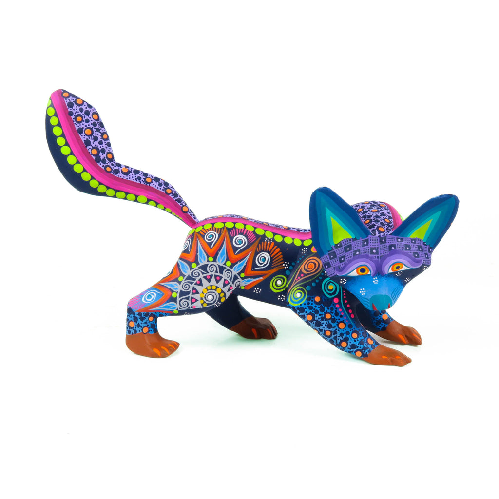Blue Fox - Oaxacan Alebrije Wood Carving - VivaMexico.com - Mexican Art