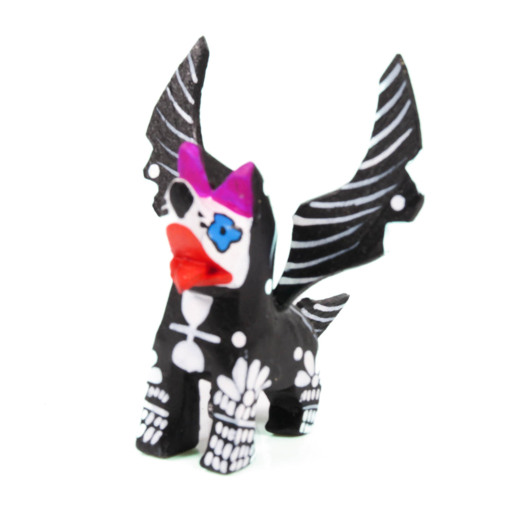 Mini Day Of The Dead Winged Dog - Oaxacan Alebrije Wood Carving