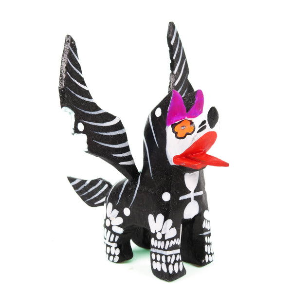 Mini Day Of The Dead Winged Dog - Oaxacan Alebrije Wood Carving