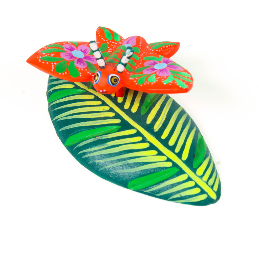 Mini Butterfly On Leaf - Oaxacan Alebrije Wood Carving