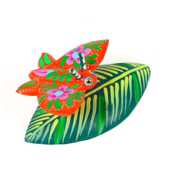Mini Butterfly On Leaf - Oaxacan Alebrije Wood Carving
