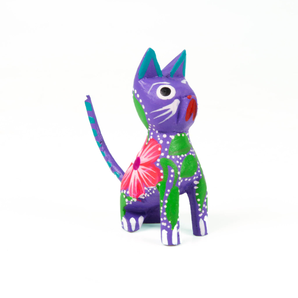 Mini Purple Cat - Oaxacan Alebrije Wood Carving