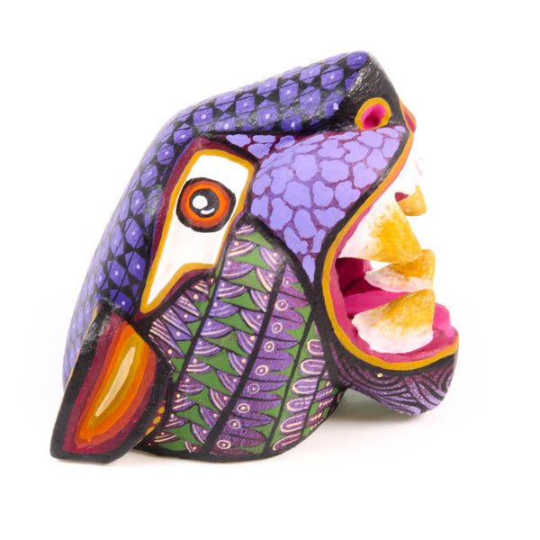 Small Jaguar Head (Purple) - Oaxacan Alebrije Wood Carving