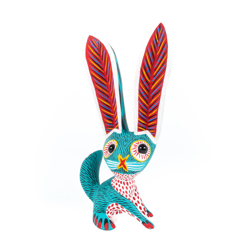 Big Eared Rabbit (Turquoise) - Oaxacan Alebrije Wood Carving