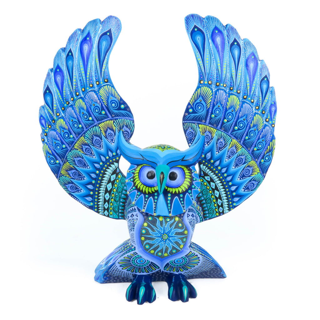 Beautiful Large Owl (Blue) - Oaxacan Alebrije Wood Carving