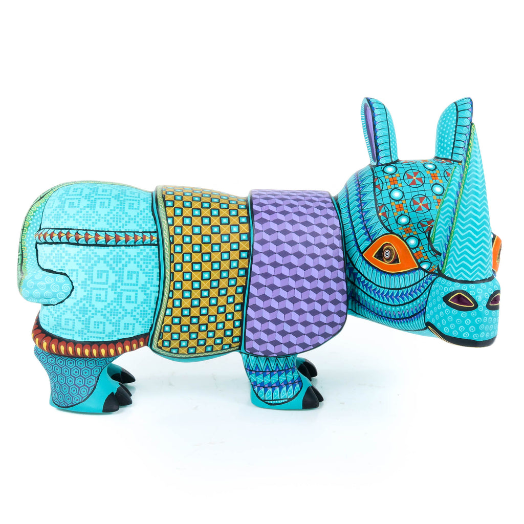 Turquoise Rhino - Oaxacan Alebrije Wood Carving