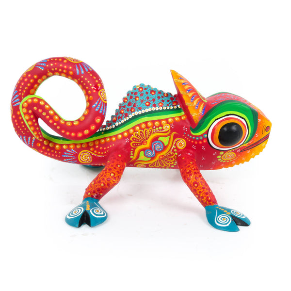 Red Chameleon - Oaxacan Alebrije Wood Carving Mexican Folk Art Sculpture