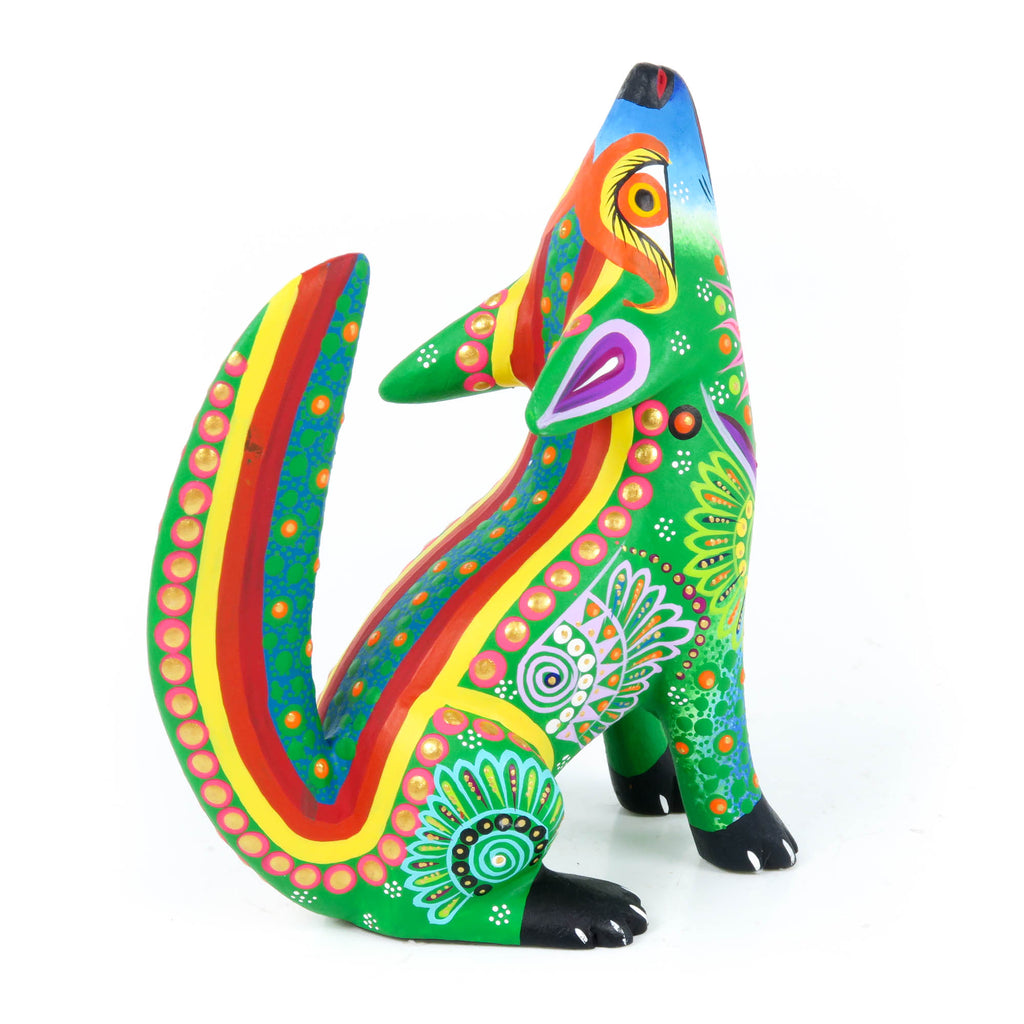 Howling Coyote (Green) - Oaxacan Alebrije Wood Carving