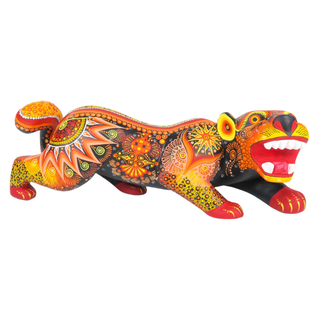 Crouching Orange Jaguar - Oaxacan Alebrije Wood Carving