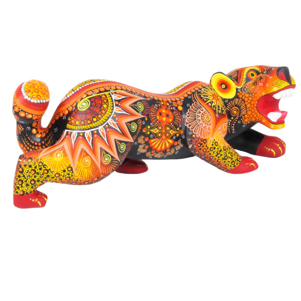 Crouching Orange Jaguar - Oaxacan Alebrije Wood Carving