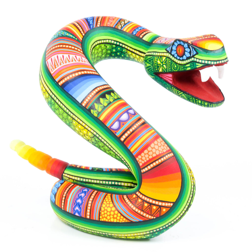 Vibrant Rattlesnake - Oaxacan Alebrije Wood Carving