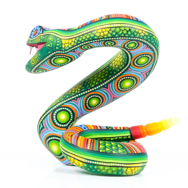 Vibrant Rattlesnake - Oaxacan Alebrije Wood Carving