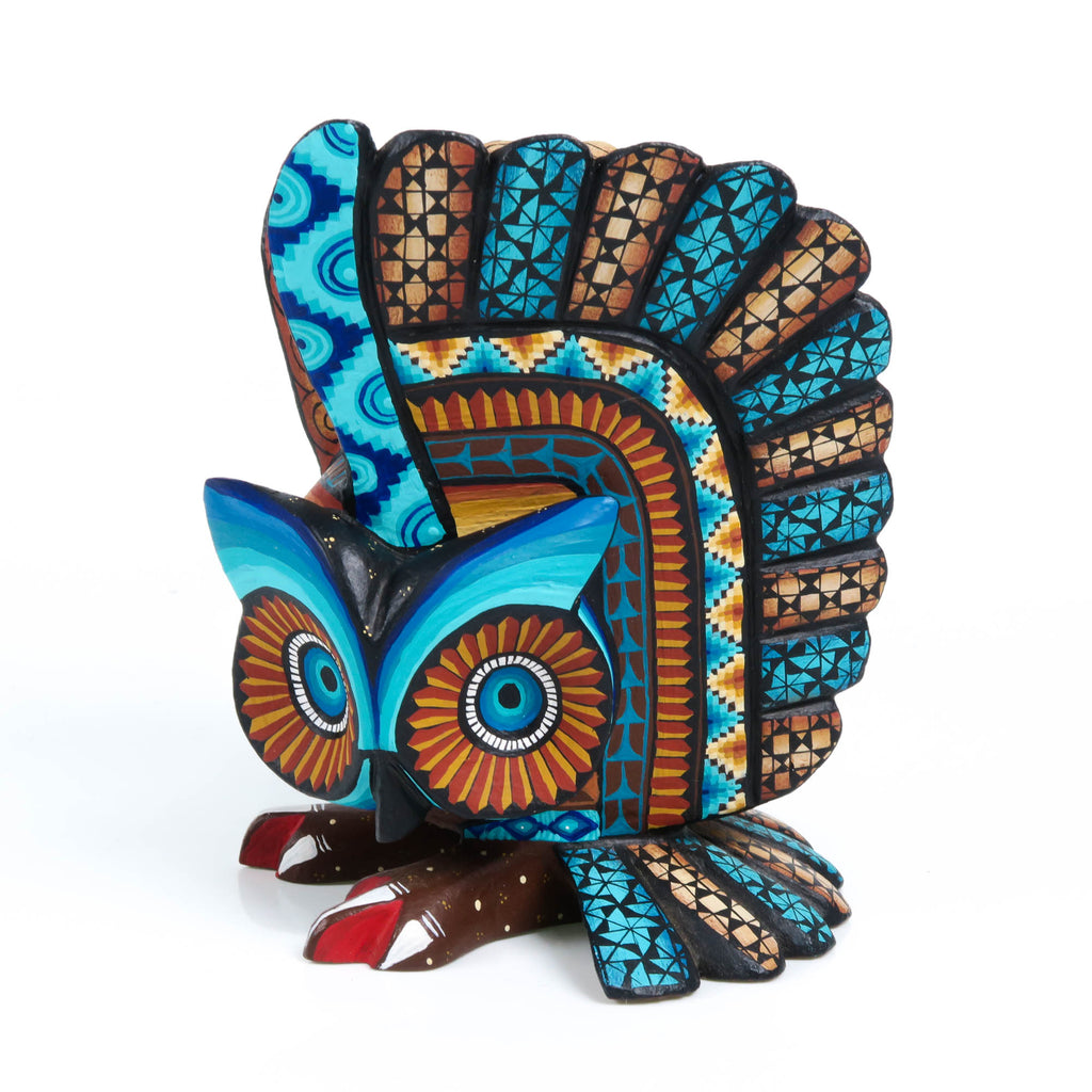 Blue & Yellow Owl - Oaxacan Alebrije Wood Carving