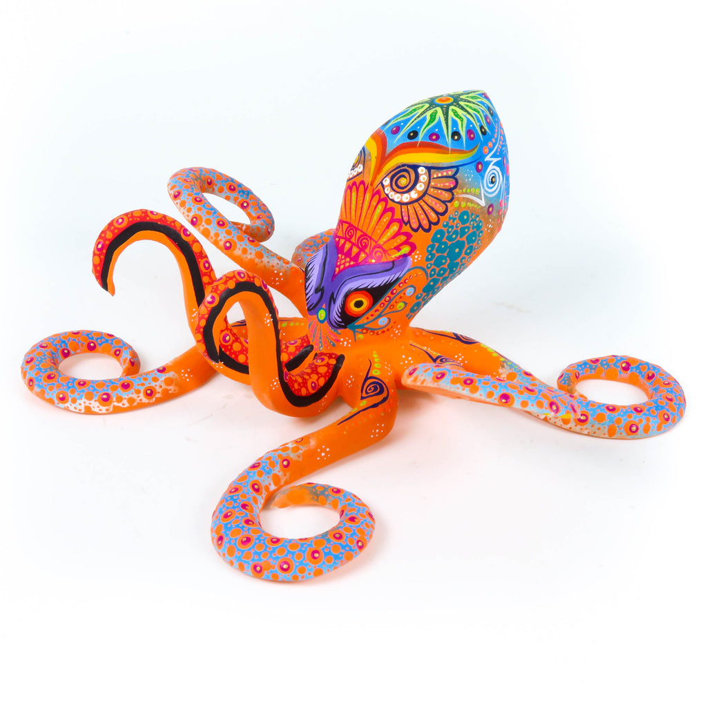 Orange Octopus - Oaxacan Alebrije Wood Carving