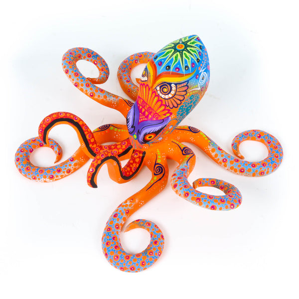 Orange Octopus - Oaxacan Alebrije Wood Carving