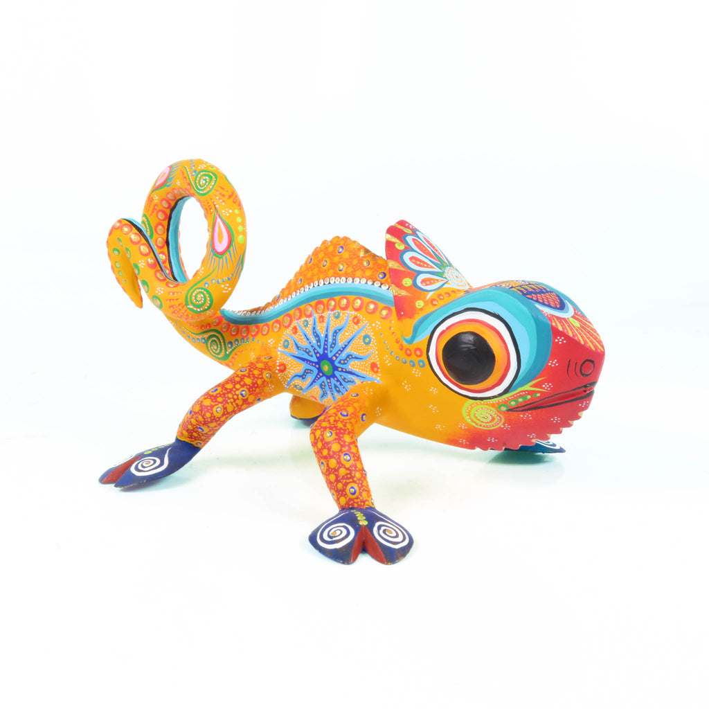 Yellow Chameleon - Oaxacan Alebrije Wood Carving