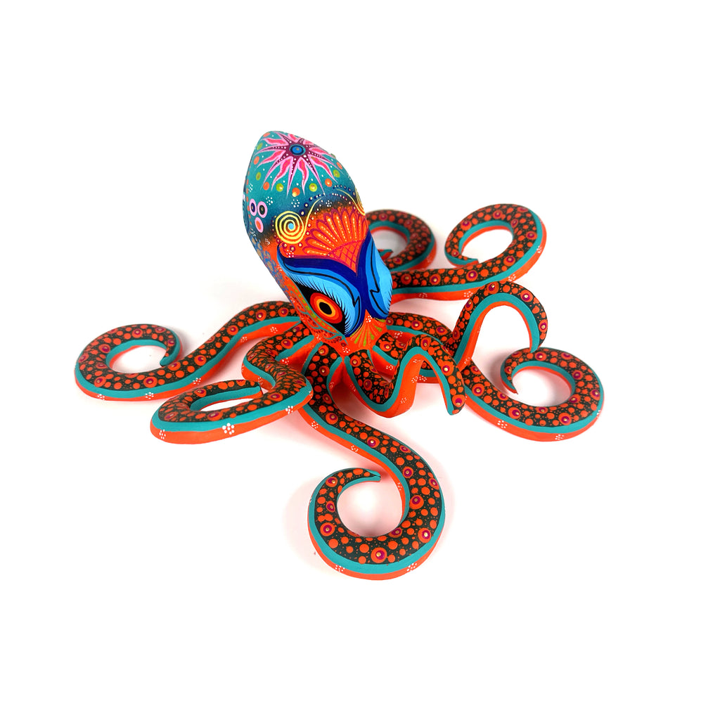 Orange Octopus - Oaxacan Alebrije Wood Carving