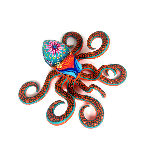 Orange Octopus - Oaxacan Alebrije Wood Carving