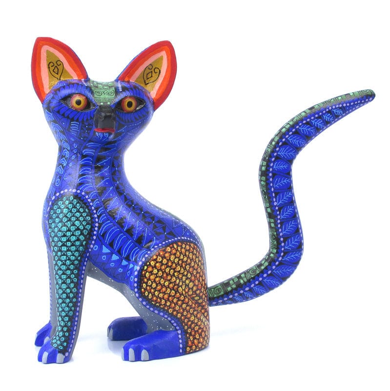 Elegant Blue Cat - Oaxacan Alebrije Wood Carving VivaMexico.com