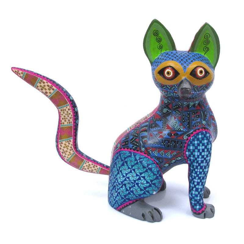 Fine Blue Cat - Oaxacan Alebrije Wood Carving VivaMexico.com