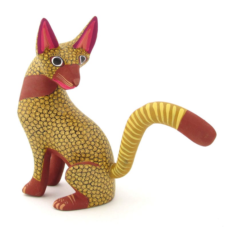 Gold Cat Alebrije Wood Carving VivaMexico.com