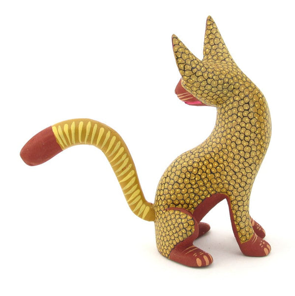 Gold Cat Alebrije Wood Carving VivaMexico.com