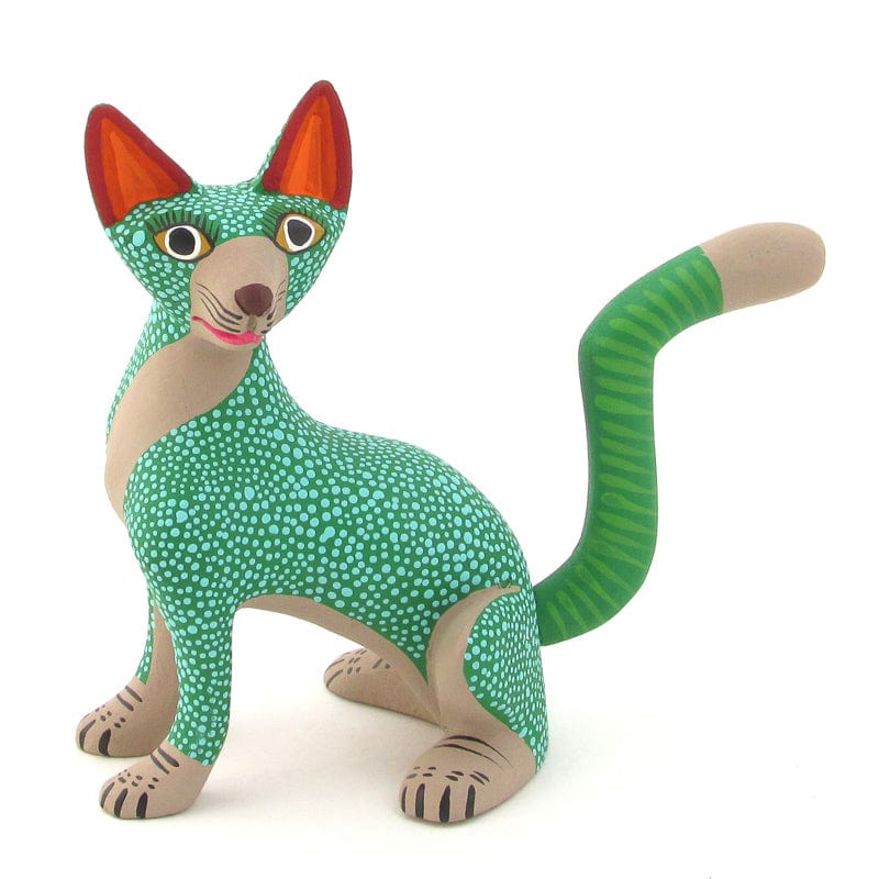 Green Cat Alebrije Wood Carving VivaMexico.com