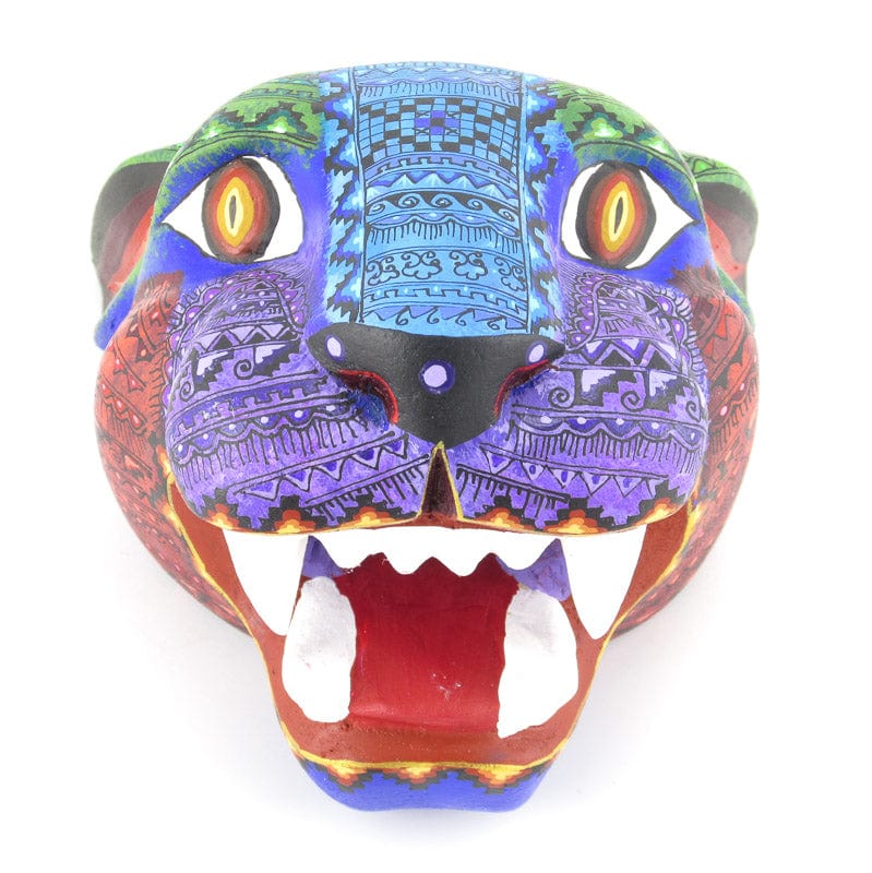 Jaguar man oaxacan wood carving blue & red VivaMexico.com