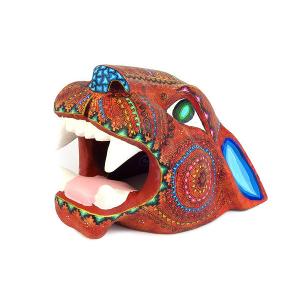 oaxacan wooden carved hand painted jaguar head VivaMexico.com