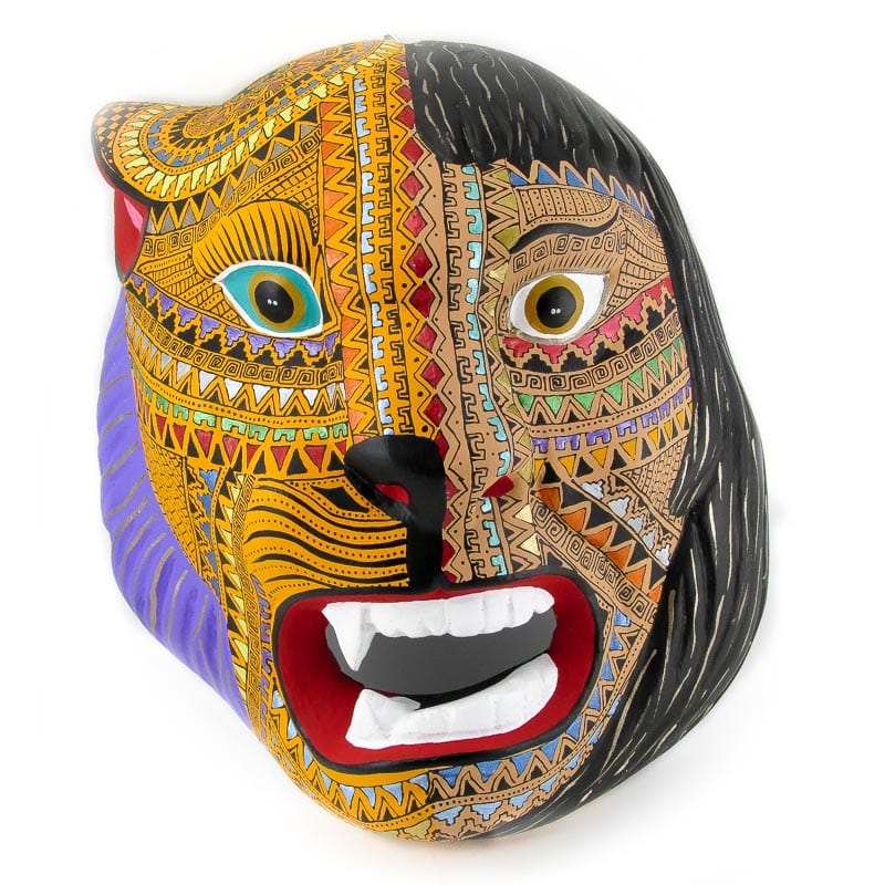 Jaguar man oaxacan wood carving VivaMexico.com