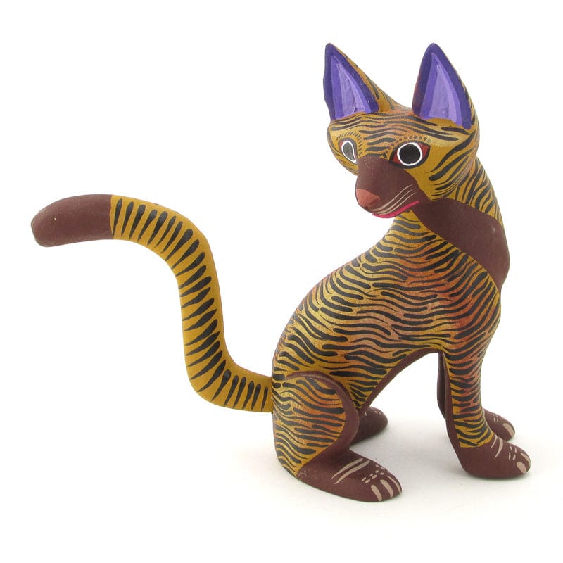 Striped Cat Alebrije Wood Carving VivaMexico.com