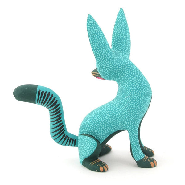 Turquoise Blue Fox Alebrije Wood Carving VivaMexico.com