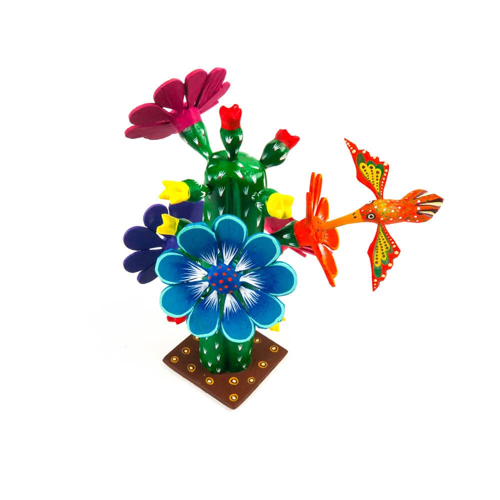 Cactus With Hummingbird - Oaxacan Alebrije Wood Carving