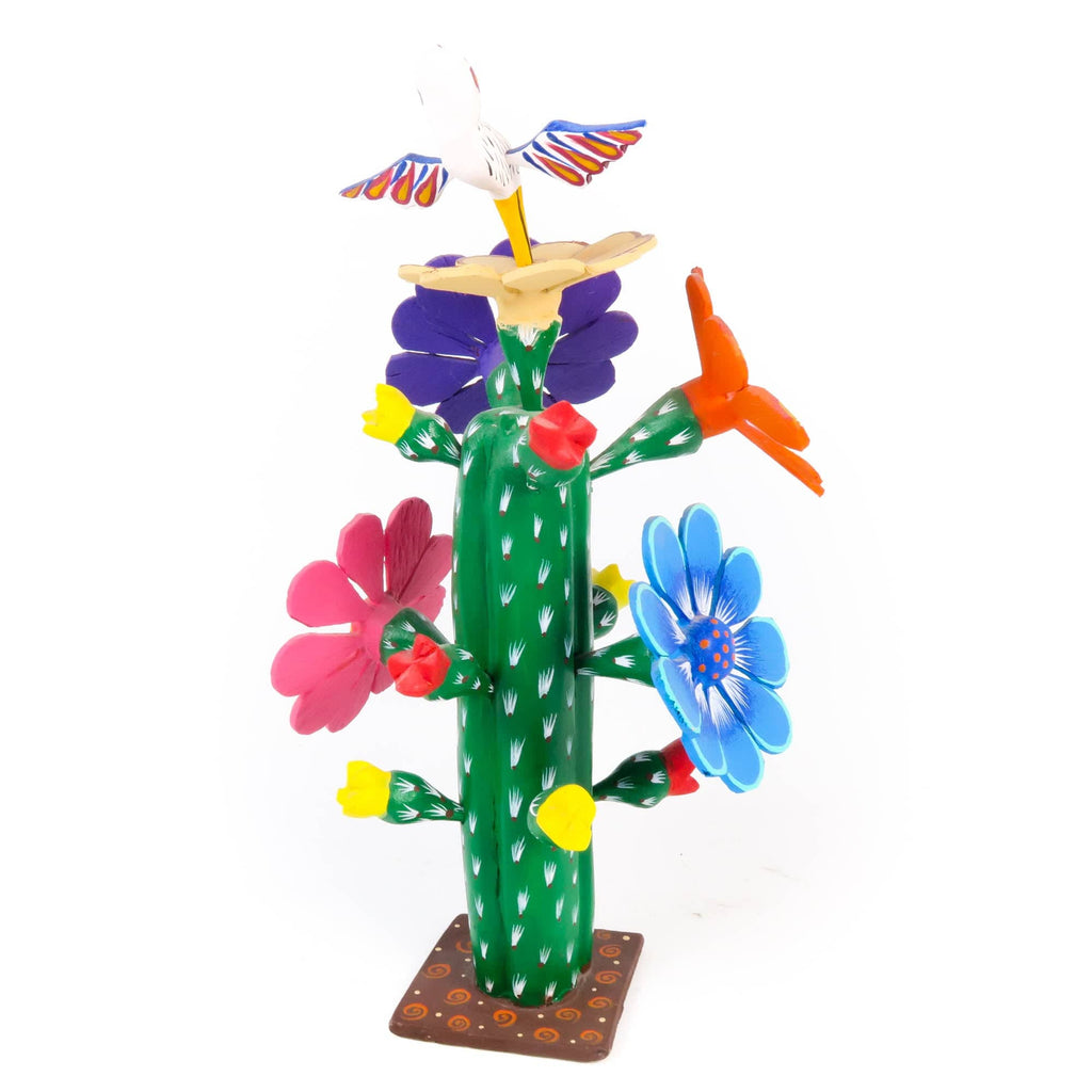 モダンアート 花器 オブジェ Cactus With Hummingbird - Oaxacan Alebrije Wood Carving