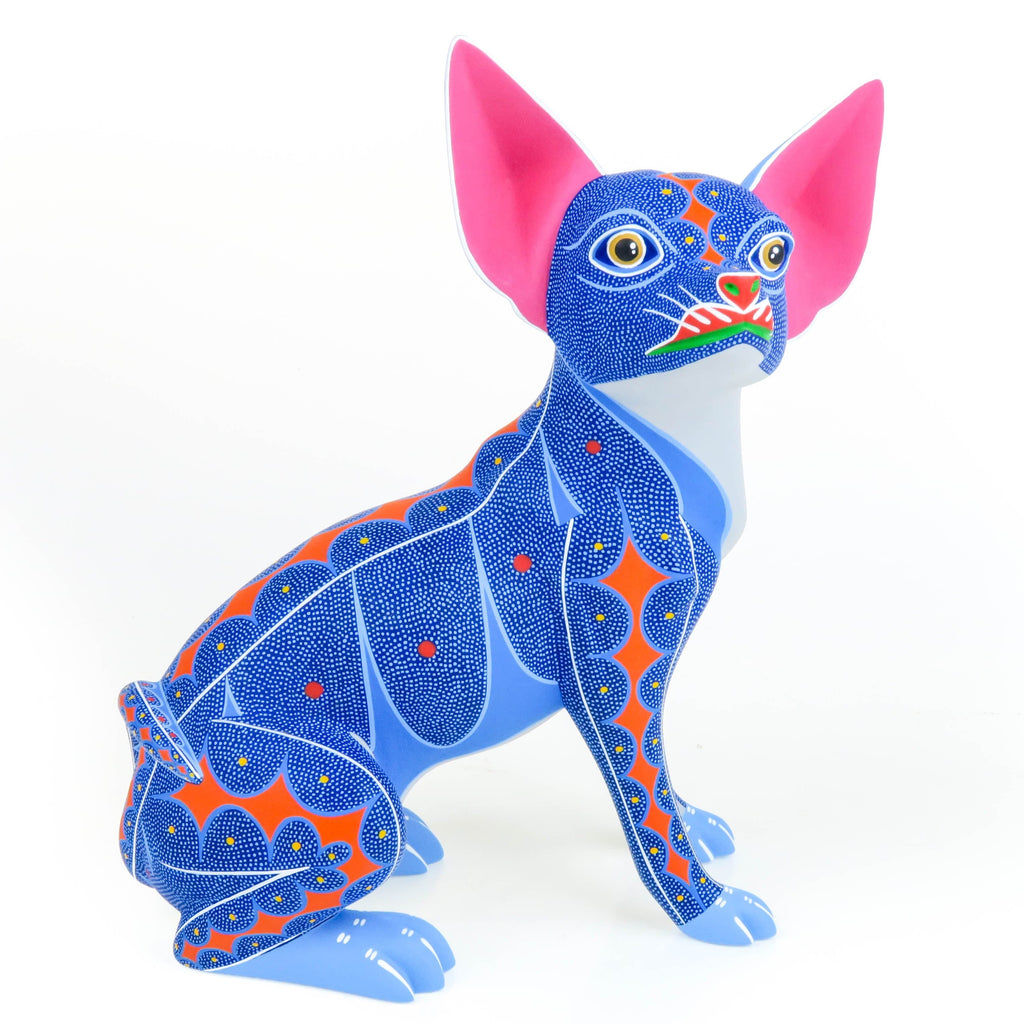 Jacobo & Maria Angeles　アレブリヘ　イヌ　チワワ　ブルー Chihuahua - Oaxacan Alebrije Wood Carving – VivaMexico.com